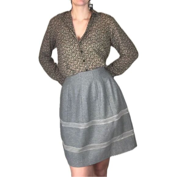 MADEWELL Heather Gray Structured Wool TURNOUT SKIRT Mesh Inset Full Flare Size 0 - Picture 1 of 10